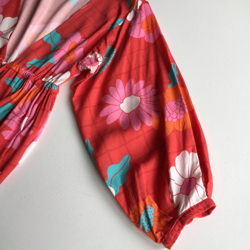 Red Floral Open Front Cover Up Duster Size PP (0-2) - Picture 6 of 8